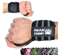BEAR GRIP - Soporte para muñecas de levantamiento de pesas (Se venden en pares) (Negro Gris)
