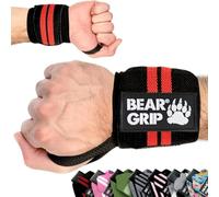 BEAR GRIP - Soporte para muñecas de levantamiento de pesas (Se venden en pares) (Negro Rojo)