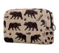 Bear Grizzly Garras Piedras de madera tocones bolsa de cosméticos para mujer, neceser de viaje, bolsa organizadora de maquillaje grande con cremallera, multicolor, 18.5x7.5x13cm/7.3x3x5.1in, Neceser