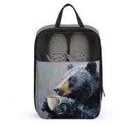 Bear Holding A Cup of Coffee Shoe Bag for Travel Daily Use Anti-Dust Storage Carrier Golf Shoe Pouch