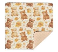 Bear Honey Time - Tapete de juego suave y grueso para actividades de bebé, para interiores y exteriores, de una sola pieza, tapete para jugar boca abajo, para niños pequeños y bebés de 50 x 50