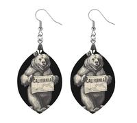 Bear I Love California - Pendientes colgantes de madera para mujer, diseño de gota, Love, Madera, Sin piedra preciosa