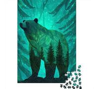 Bear in Shades of Green Against A Tree-Like Background 1000 Piezas Rompecabezas para Adultos para Amantes O Amigos Imposable 70x50cm/1000pcs