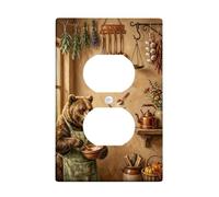 Bear Kitchen - Placa de pared dúplex para toma de corriente, hierbas rústicas, cobre, marrón, plástico, tamaño estándar, placas de pared para enchufes eléctricos para sala de estar, dormitorio