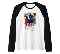 Bear Pappa Cool Grizzly Bear con Gafas de Sol Día del Padre Camiseta Manga Raglan