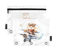 Bear Pilot - Estuche para lápices para carpeta de 3 anillas, bolsa para lápices con cremallera con ventana transparente para oficina, paquete de 2, multicolor, one sizex2, Estuche para lápices