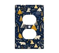 Bear - Placa de pared dúplex para toma de corriente, diseño de árbol de montaña de invierno azul marino, placas frontales de plástico de tamaño estándar para enchufes eléctricos para el hogar, sala de