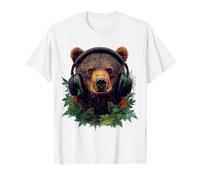 Bear Planrs Retrato Animal Música Gráfica Auricular Arte Oso Camiseta