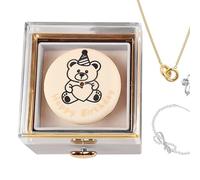 Bear Ring Box Set - Jewelry Box, Home Decor Display For Vanity, Rotating Birthday Cake Bear Cake Ring Holder For Vanity Keepsake Earring Bracelets Drawer Cabinet Travel Bedroom Living Room Shelves