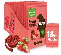 BEAR Rollitos de Fruta Sabor Fresa | Ingredientes 100% Naturales | Snacks Saludables para el Colegio y el Almuerzo para Niños y Adultos | 18 bolsitas de 20g | 360g