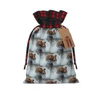 Bear Running - Bolsa de Navidad con cordón a cuadros a juego con etiqueta de papel kraft de 4.7 x 6.9 pulgadas para Halloween