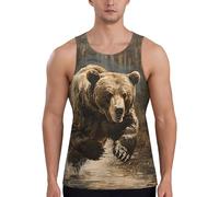 Bear Running Print - Camiseta sin mangas para hombre, de secado rápido, para gimnasio, entrenamiento, muscular, Negro, XXL