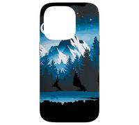Bear Silhouette Night Landscape Montaña Naturaleza Fauna Carcasa para iPhone 14 Pro