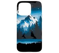 Bear Silhouette Night Landscape Montaña Naturaleza Fauna Carcasa para iPhone 15 Pro Max