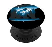 Bear Silhouette Night Landscape Montaña Naturaleza Fauna PopSockets PopGrip Adhesivo