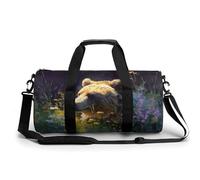 Bear Sitting in A Field of Wildflowers - Bolsa de viaje para gimnasio para mujeres y hombres, bolsa de lona cilíndrica con correa para el hombro