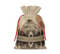 Bear Sleep - Bolsa de regalo de lino con cordón impreso para Navidad, perfecta para bolsas de regalo, bolsas de dulces