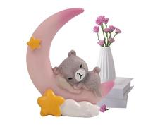 Bear Sleeping on Moon Cake Topper, Resin Sculpture Decoration, Tabletop Ornament Home Shelf Bookshelf Desk Décor, Decorative Moon Bear Statue for Celebration Display