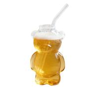 Bear Straw Cup, 320ml Glass Leak Proof Drinkware, Cute Ice Coffee Cup with Lid, Portable Beverage Accessory with Fun Design, Kids Students with Safe, Water Milk Tea for Home Workplace
