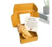 Bear Stuffed Animal, Handmade Plush Toy Gift, Small Bear in Box with Inspirational Card, Soft Companion, Perfect for Women Men Kids, Positive Home Decor Bedroom Desk, 8.5x4cm Pink White Coffee Brown