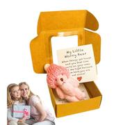 Bear Stuffed Animal, Handmade Plush Toy Gift, Small Bear in Box with Inspirational Card, Soft Companion, Perfect for Women Men Kids, Positive Home Decor Bedroom Desk, 8.5x4cm Pink White Coffee Brown