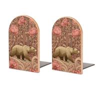 Bear Walking Through The Forest - Sujetalibros de madera, 2 unidades, resistentes, organizador de escritorio para bibliotecas en casa, oficina, color beige