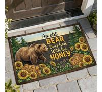 Bear Welcome - Tapete para puerta de bienvenida, diseño rústico de girasol, color café de verano, antideslizante, para entrada de suciedad, decoración al aire última intervensión, para puerta