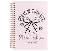 BearCake Cuaderno cristiano con lazo de coqueta rosa, diario de la Biblia God is Within Her She Will Not Fall para mujeres, regalos religiosos cristianos para mujeres, cuaderno de espiral de tapa dura