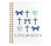 BearCake Cuaderno cristiano Love Like Jesus, regalos cristianos para mujeres, diario de oración con cruz y lazo de coqueta azul para mujer, diario bíblico de tapa dura, cuaderno en espiral de 5.5 x