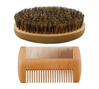 Beard Comb, Beard Brush, Grooming Kit, Boar Bristle Styling, Wooden Anti-Static Comb, Travel-Friendly Tool, Idela for Hair Care Use, 4 Inches, Brown Color, 2 Pieces