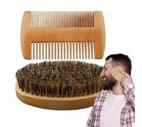 Beard Comb, Brush Set, 4.40x2.28x0.59x1.18 Inches Compact Size Wooden Boar Bristle Grooming Kit, Barber Styling Tool for Daily, Home, Travel, Pre Haircut, Shower and Prep