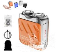 Beard Shaver Traveler Mini And Portable Suitcase Design, Double-Ring Magnetic Cutter, Ipx7 Waterproof with Replacement Blade, Quick, Clean, Hassle-Free Shave (Orange)