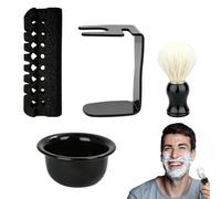 Beard Shaving Set - Bowl, Brush and Razor Holder, 4 Piece Wet Shave Kit | Shaving Cup and Brush Set for Bathroom Shower Home Travel Barber Salon
