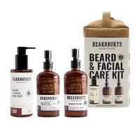 Beardburys Essentials Neceser Regalo Hombre, Beard & Facial Care Kit | Limpiador Facial y Champú Barba + Balsamo Barba Hombre con Aloe Vera + Crema Hidratante Facial con Ácido Hialurónico