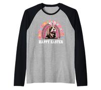 Bearded Collie Dog Easter Bunny Eggs Hunting Boho Rainbow Camiseta Manga Raglan