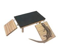 Bearded Dragon Basking Dock - Wooden Reptile Climbing Ramp with Slate Rock