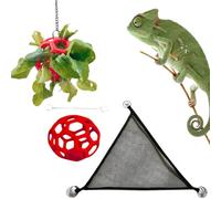 Bearded Dragon Hammock, Snake Lounger Bed, Gecko Climbing Net with Hanging Ball, Reptile Habitat Accessory with Strong Suction Hooks, Pet Enrichment Tool for Lizards Chameleons Geckos