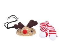 Bearded Dragon Santa Hat with Scarf, Lizard Christmas Costume, Adjustable Size Soft Cloth Hat and Scarf Set, Cute Elk Antlers Design for Reptile Pets, Perfect for Christmas Hallowe (S)