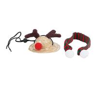 Bearded Dragon Santa Hat with Scarf, Lizard Christmas Costume, Adjustable Size Soft Cloth Hat and Scarf Set, Cute Elk Antlers Design for Reptile Pets, Perfect for Christmas Hallowe (l)