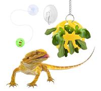 Bearded Dragon Toys Enrichment - ABS PVC Stainless Steel Silicone, 12.6 Inches Suction Cup Gecko Feed Ball, Interactive Lizard Hunting Toy | Reptile Feeding System For Terrarium Cage Tank Home Office