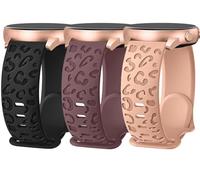 Beardslee Paquete de 3 correas grabadas de leopardo para Samsung Galaxy Watch de 40 mm, 44 mm, 45 mm, 47 mm, Active 2, Watch 3 - 20 mm, correa de repuesto de silicona suave para mujer, Silicona