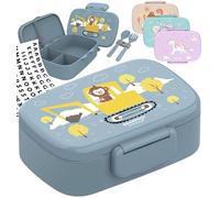BEARFOOT Fiambrera Infantil Con Compartimentos, Sin BPA, Caja Bento, Panera Para Niñas y Niños, 100% Estanca, Para Guardería y Escuela (Mono Excavadora)