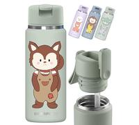 BEARFOOT TINY - Botella infantil de acero inoxidable, 200 ml, diseño de ardilla, color verde