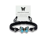 BEARJIA Always Believe in Yourself - Pulsera de mariposa de cuerda ajustable, bonita pulsera de mariposa, pulsera adecuada para mujeres joyería de mariposa (negro)