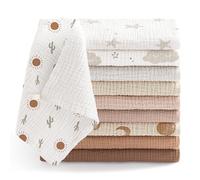 Bearmoss Muselinas Bebe 25x25cm,10 Piezas 100% Algodón Super Suave Transpirable y Extremadamente Absorbente Gasas para Bebes, Muselinas de Algodón para Recién Nacidos Bebés (Marrón)