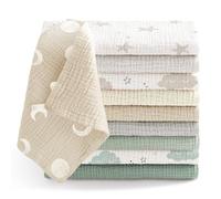Bearmoss Muselinas Bebe 25x25cm,10 Piezas 100% Algodón Super Suave Transpirable y Extremadamente Absorbente Gasas para Bebes, Muselinas de Algodón para Recién Nacidos Bebés (Verde grisáceo)