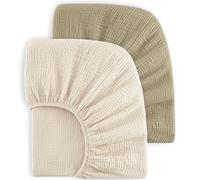 Bearmoss Sábana de Muselina, 100% Algodón, para Colchón Estándar de Cuna y Colchón de Cama Infantil, 60 x 120 cm/70 x 140 cm,Sabana Bajera Cuna Ajustables para Cama Auxiliar (Verde Beige, 70 * 140cm)