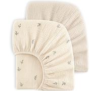 Bearmoss Set de 2 Sabanas Cuna 60x120cm 100% Algodon Muselina de Sábana Bajera para Cuna de Bebé Suave y Transpirable Sabanas de Algodón Bebe para Cunas (Albaricoque, 70x140cm)