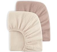 Bearmoss Set de 2 Sabanas Cuna 60x120cm 100% Algodon Muselina de Sábana Bajera para Cuna de Bebé Suave y Transpirable Sabanas de Algodón Bebe para Cunas (Beige, 60x120cm)