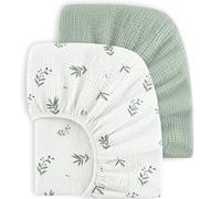 Bearmoss Set de 2 Sabanas Cuna 60x120cm 100% Algodon Muselina de Sábana Bajera para Cuna de Bebé Suave y Transpirable Sabanas de Algodón Bebe para Cunas (Verde, 60x120cm)